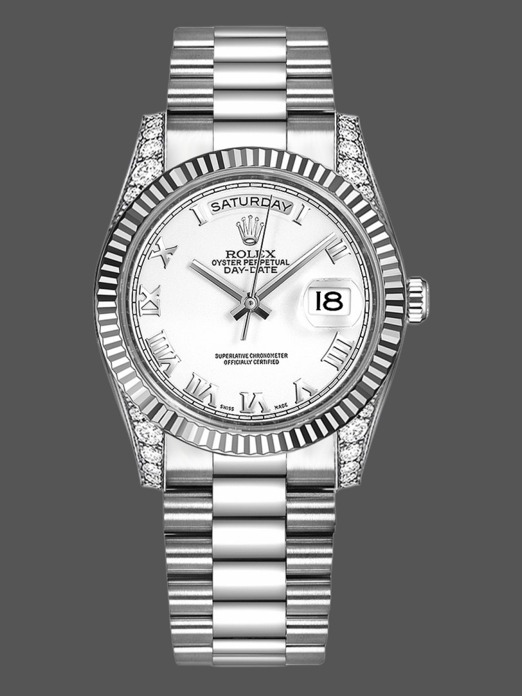 Rolex Day Date 118339 White Dial Fluted Bezel 36mm Unisex Replica Watch
