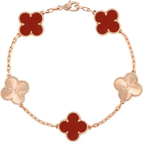 Van Cleef Bracelet Dupe �� Red & Gold Clover Bracelet, Rose Gold