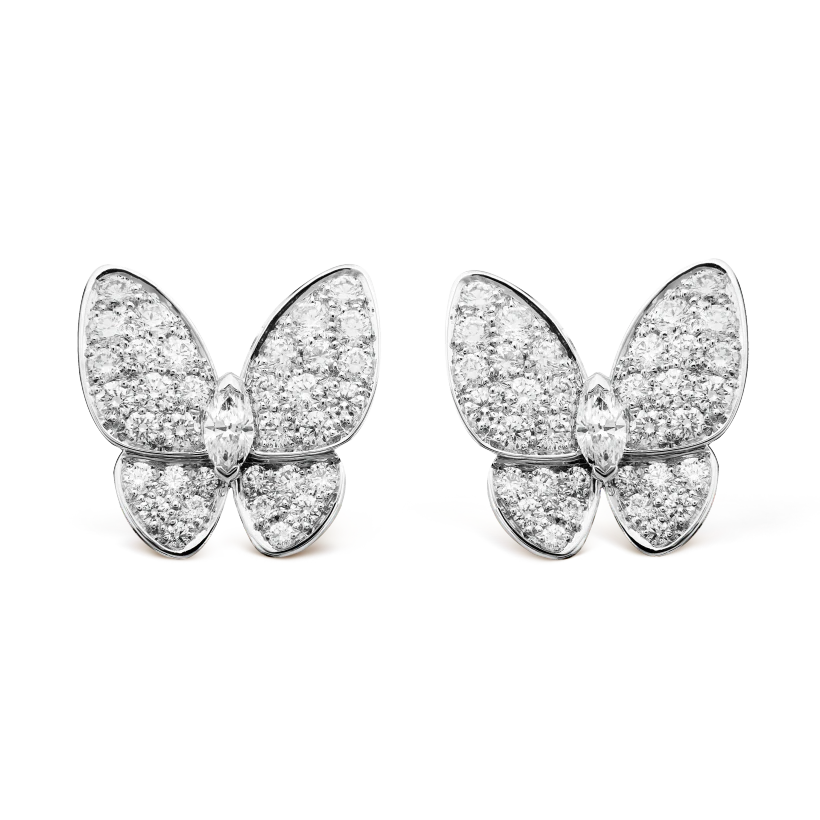 Van Cleef & Arpels Butterfly Stud Earrings with Diamonds, Two Butterfly earrings