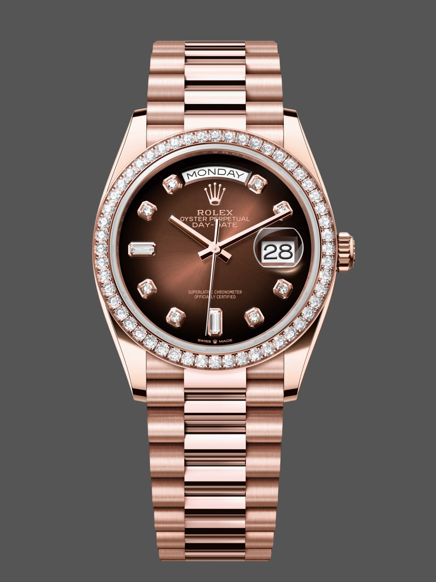 Rolex Day-Date 128345RBR Brown Ombre Dial Everose Gold 36MM Unisex Replica Watch