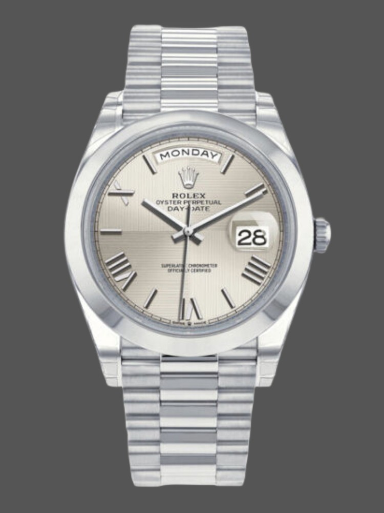 Rolex Day-Date 228206 Silver Roman Numeral Dial Platinum 40MM Mens Replica Watch