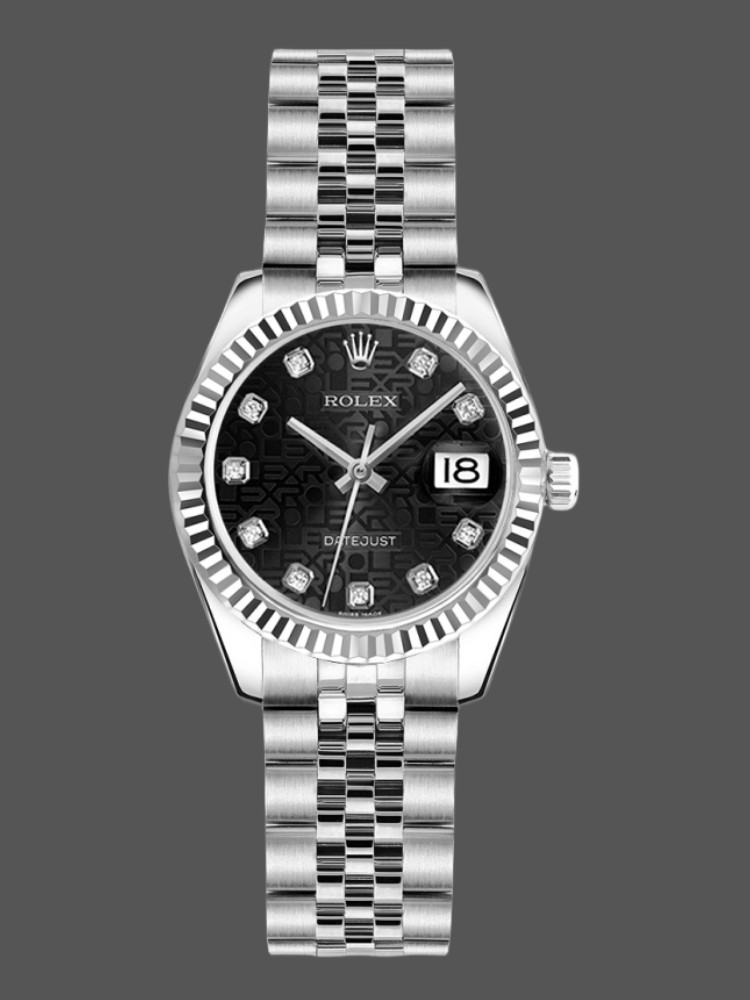 Rolex Datejust 179174 Jubilee Black Diamond Dial Fluted Bezel 26MM Lady Replica Watch