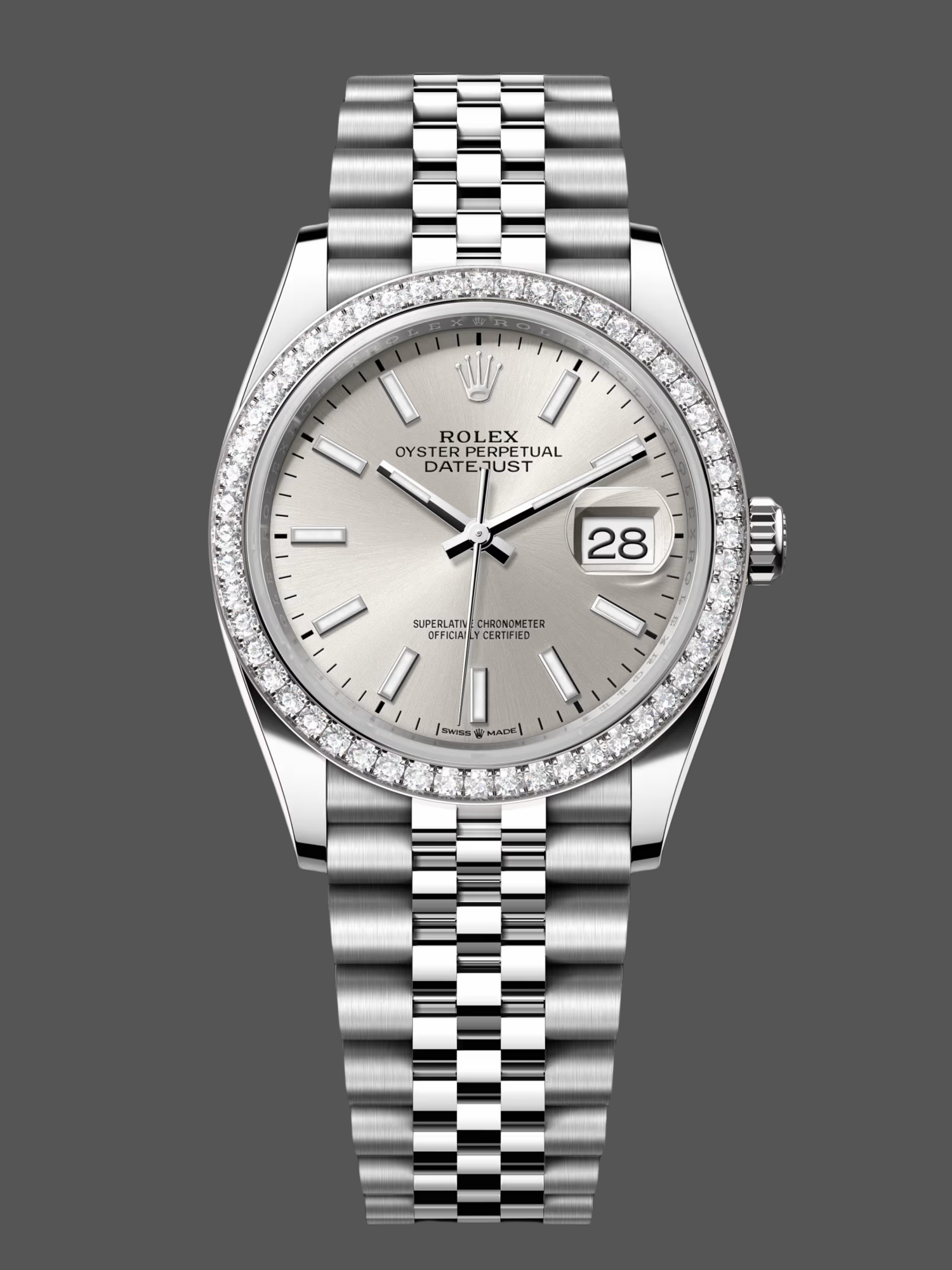 Rolex Datejust 36 White Gold & Diamonds Silver Dial M126284RBR 0005 Women's Watch