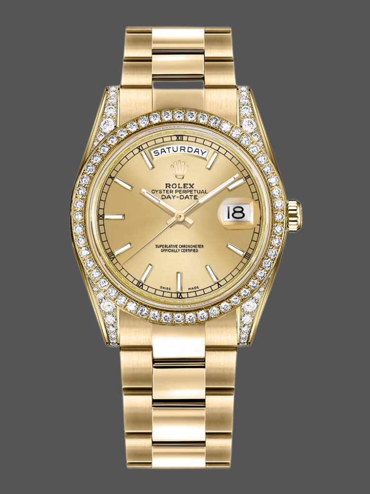Rolex Day-Date 118388 Champagne Index Dial 36MM Unisex Replica Watch