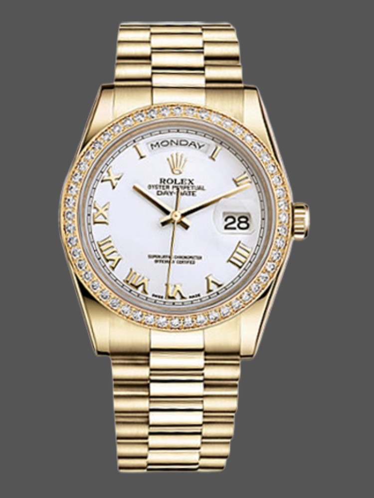Rolex Day-Date 118348 White Roman Numeral Dial 36mm Unisex Replica Watch