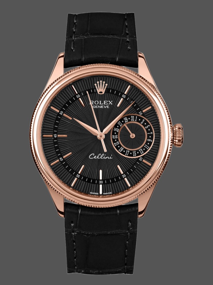 Rolex Cellini Date 50515 Rose Gold Black Index Dial 39mm Mens Replica Watch