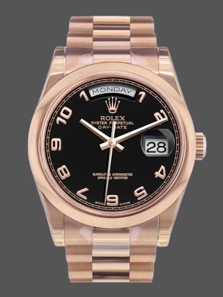 Rolex Day-Date 118205 Black Arabic Dial 36mm Unisex Replica Watch