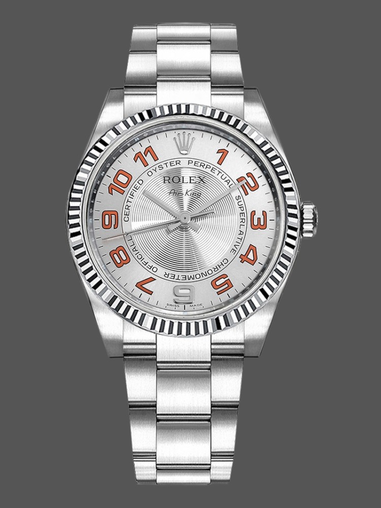Rolex Oyster Perpetual Air-King 114234 Silver Orange Arabic Dial 34mm Unisex Replica Watch