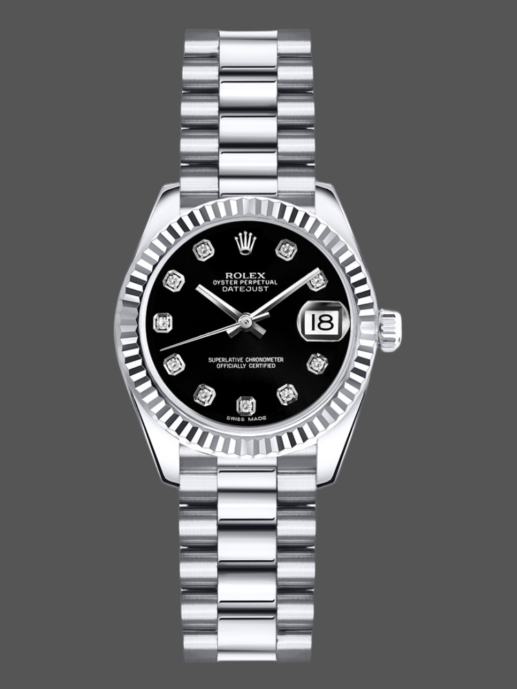Rolex Datejust m178274 Black Diamond Dial Fluted Bezel 31MM Lady Replica Watch