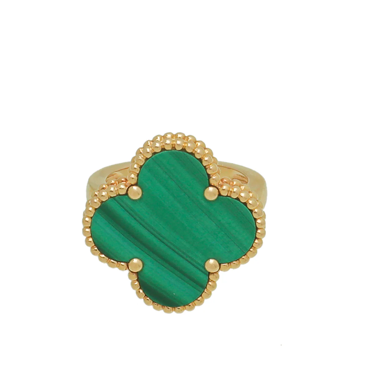 Van Cleef & Arpels 18K Yellow Gold Malachite Magic Alhambra Ring 50