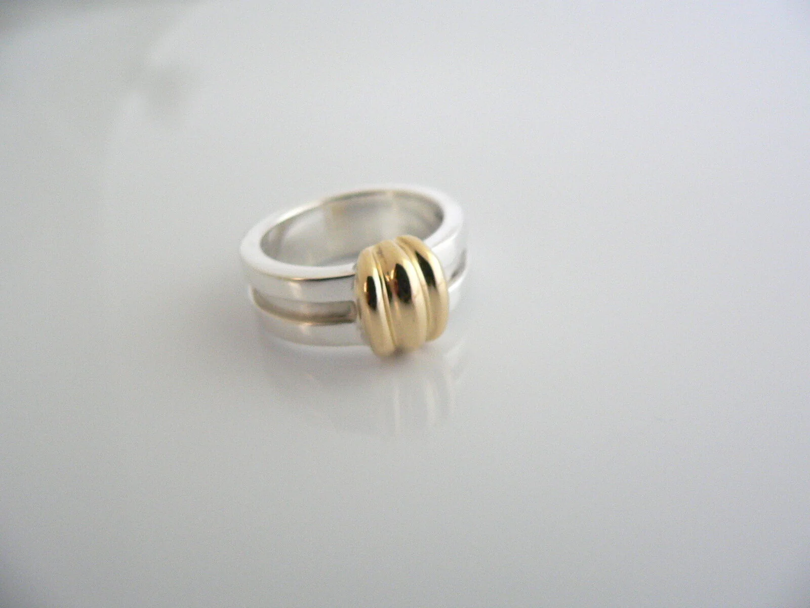 Tiffany & Co Silver 18K Gold Ring Atlas Band Sz 5.75 Love Promise Gift T and Co