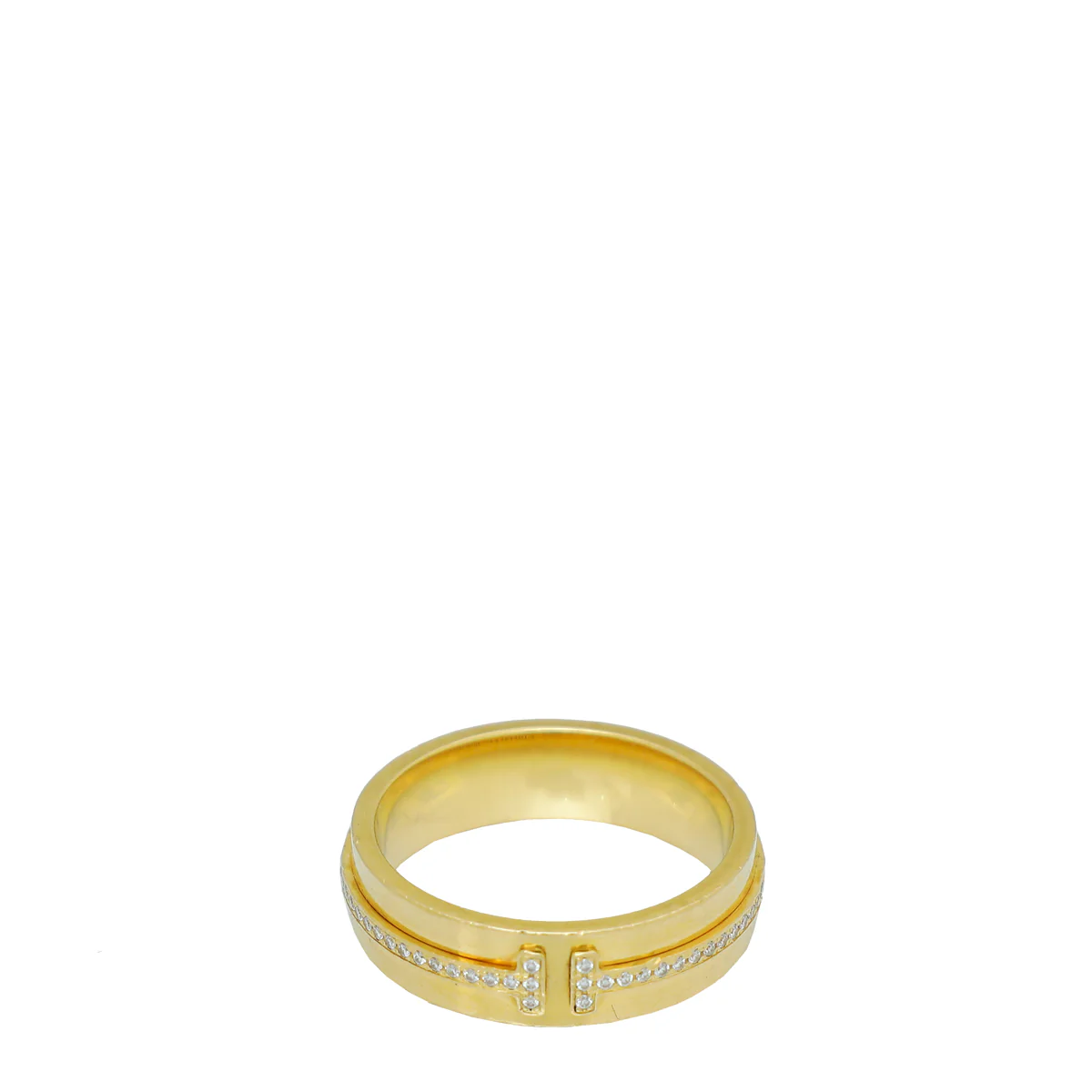 Tiffany & Co 18K Yellow Gold Diamond T Wide Ring 54