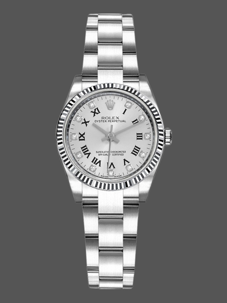 Rolex Oyster Perpetual 176234 Silver Roman Diamond Dial 26MM Lady Replica Watch
