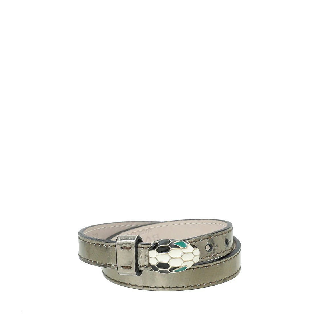 Bvlgari Metallic Grey Serpenti Forever Double Wrap Bracelet
