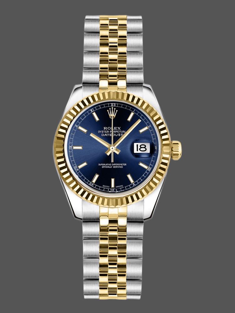 Rolex Datejust 179173 Blue Index Dial Fluted Bezel 26MM Lady Replica Watch