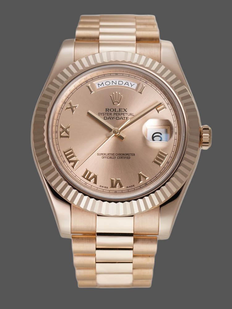 Rolex Day-Date 218235 Rose Roman Dial Rose Gold 41MM Mens Replica Watch
