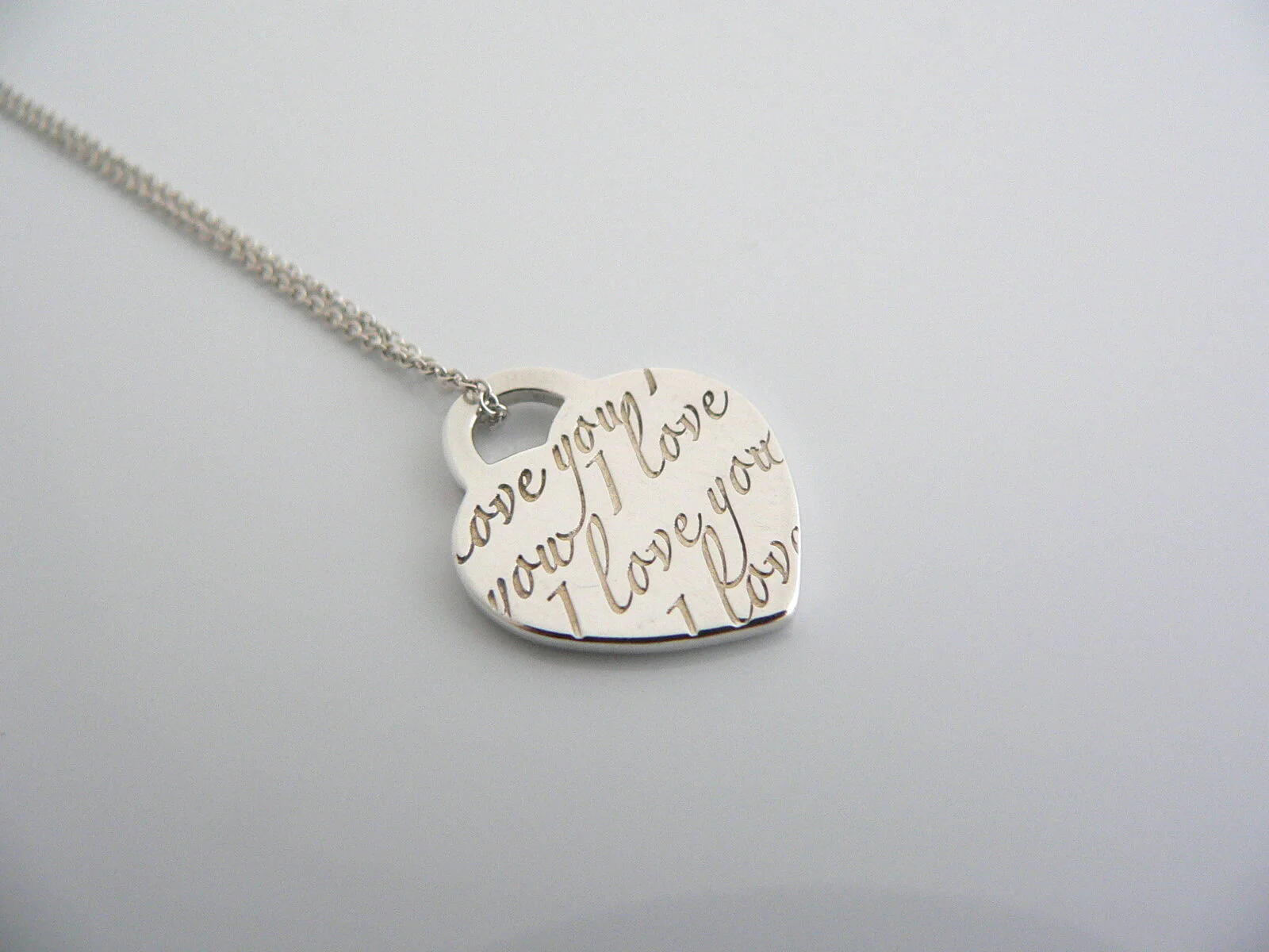 Tiffany & Co Silver I Love You Heart Necklace Pendant Charm Chain Gift Statement