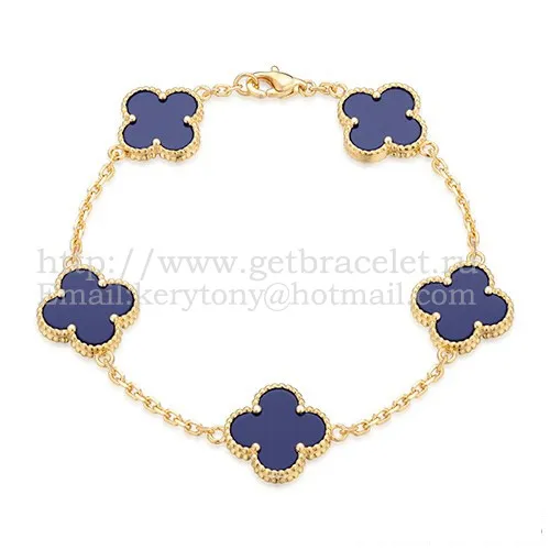 Van Cleef & Arpels Vintage Alhambra Bracelet 5 Motifs Yellow Gold With Lapis Mother Of Pearl