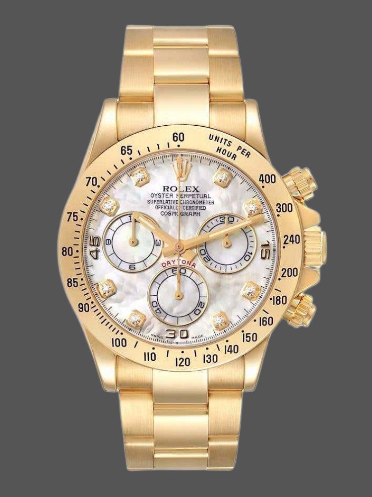 Rolex Daytona 116528 Yellow Gold Mother of Pearl Diamond Dial 40mm Mens Replica Watch