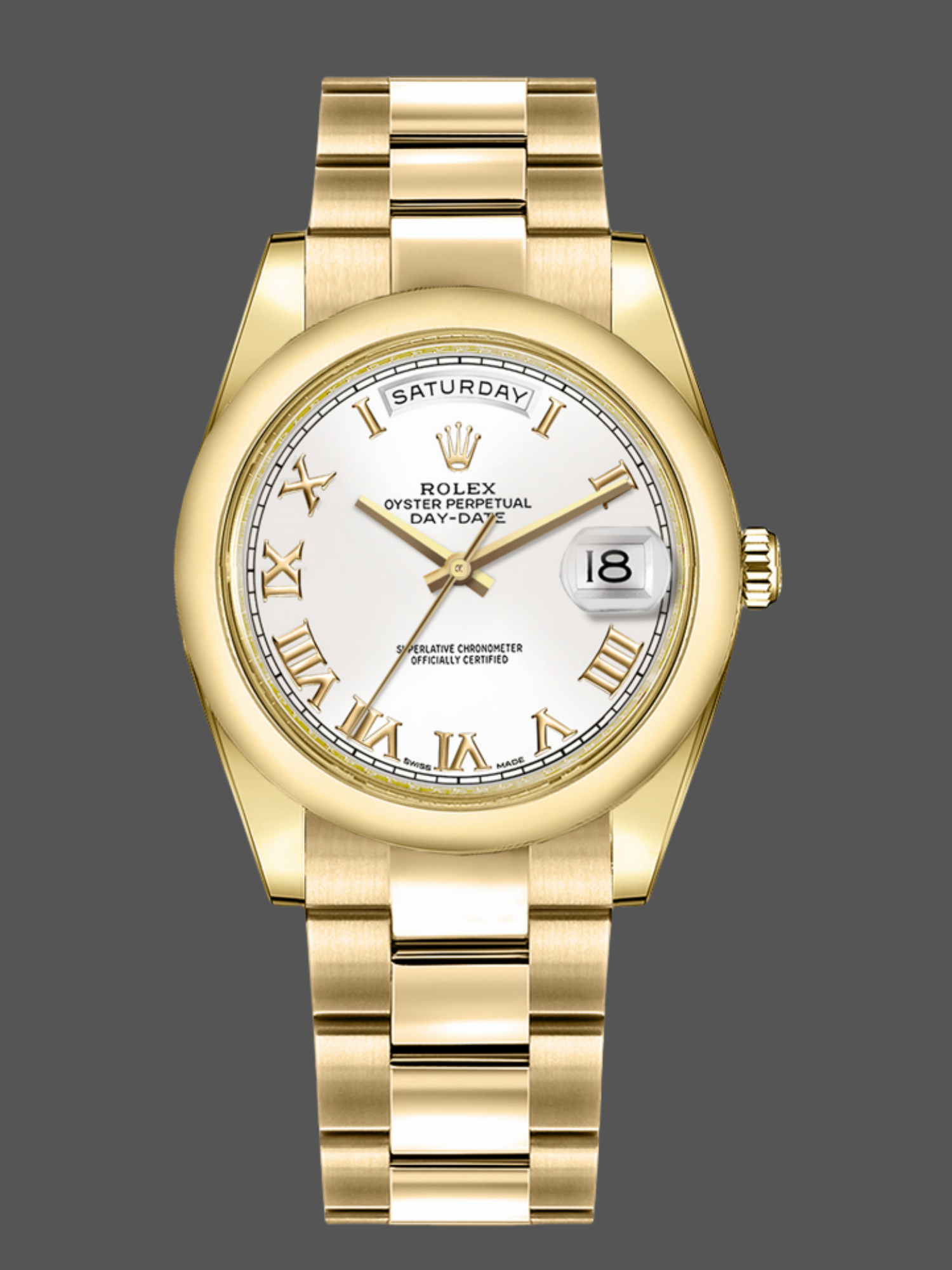 Rolex Day-Date 118208 White Roman Dial Roman Numerals 36mm Unisex Replica Watch