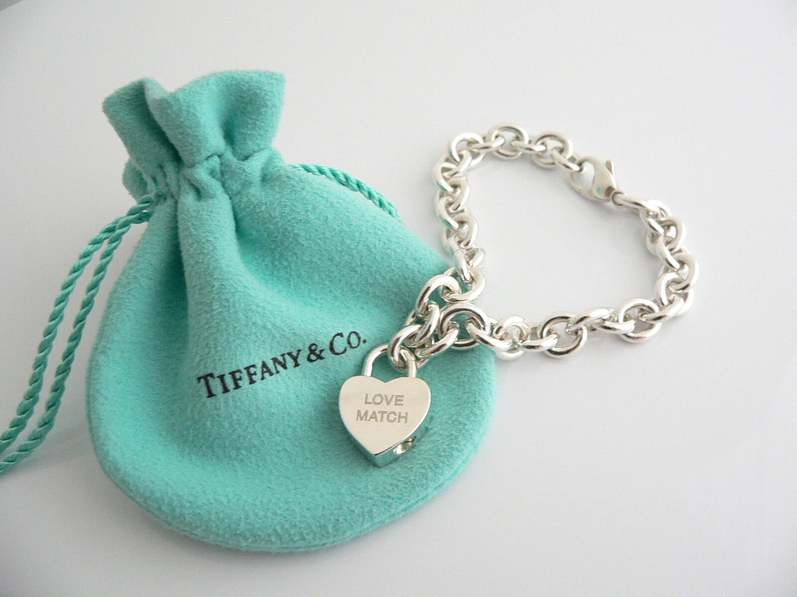 Tiffany & Co Heart Bracelet Love Match Padlock Charm Link Bangle Silver Gift TCo
