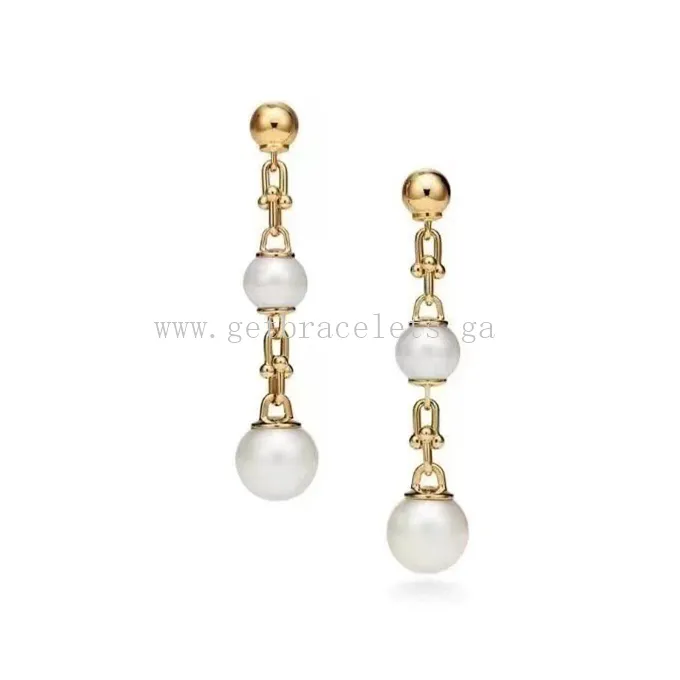 Tiffany HardWear Triple Drop Link Earrings in Yellow Gold with Freshwater Pearls