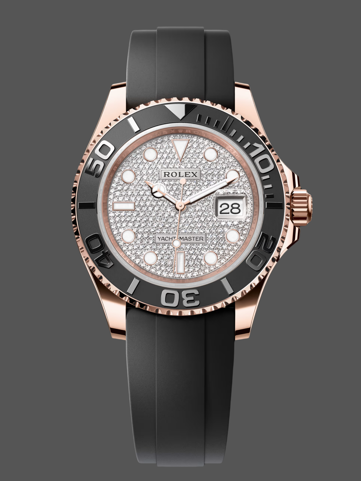 Rolex Yacht-Master II 126655 Diamond Pave Dial Rose Gold 40mm Mens Replica Watch