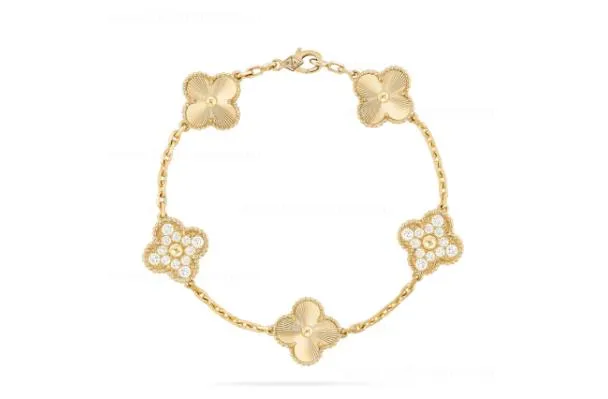 Replica Van Cleef Arpels Vintage Alhambra Bracelet 5 motifs Yellow Gold With Diamonds