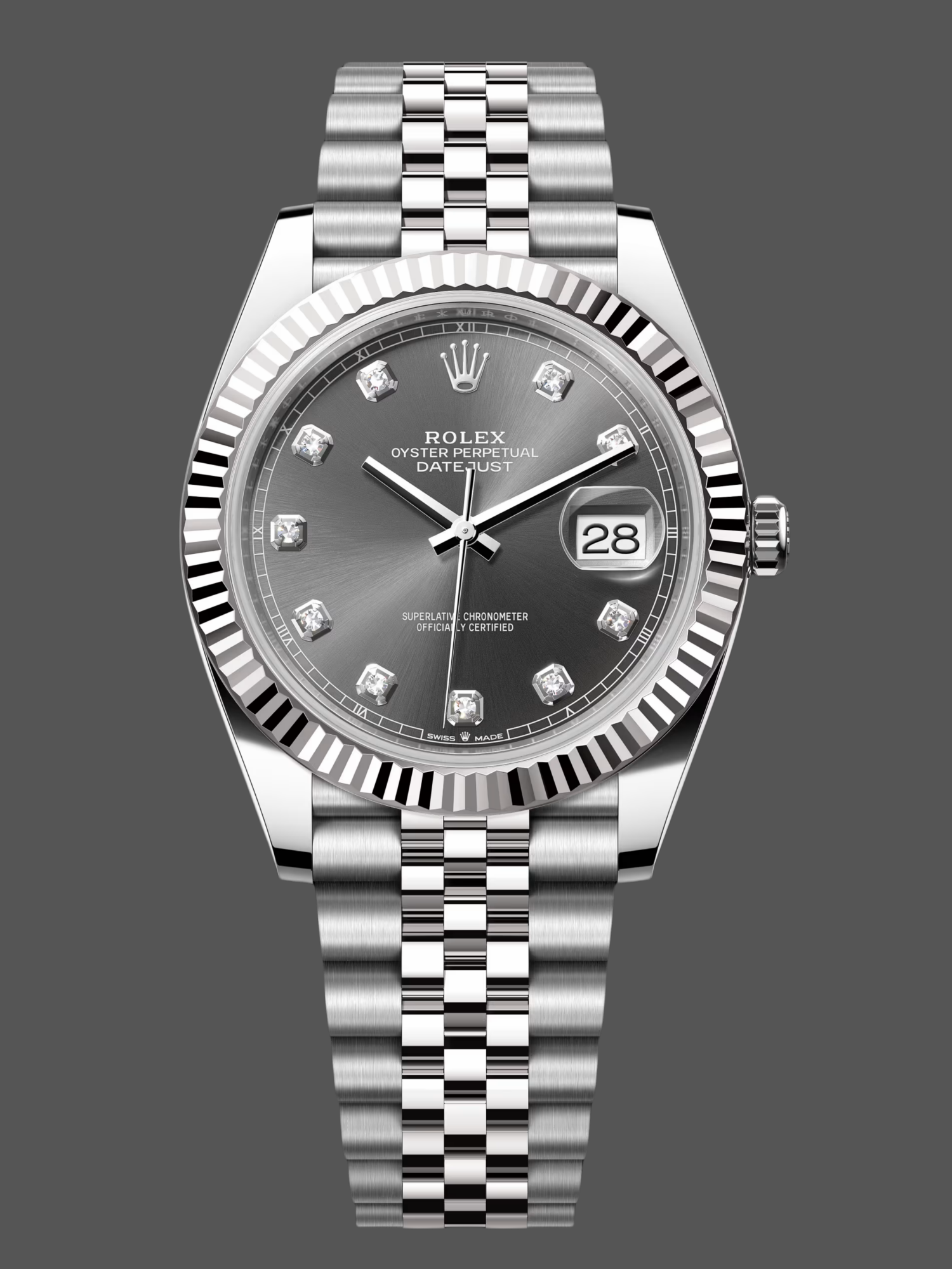 Rolex Datejust 41 Rhodium Diamond Dial Fluted Bezel m126334 0006 Men's Watch