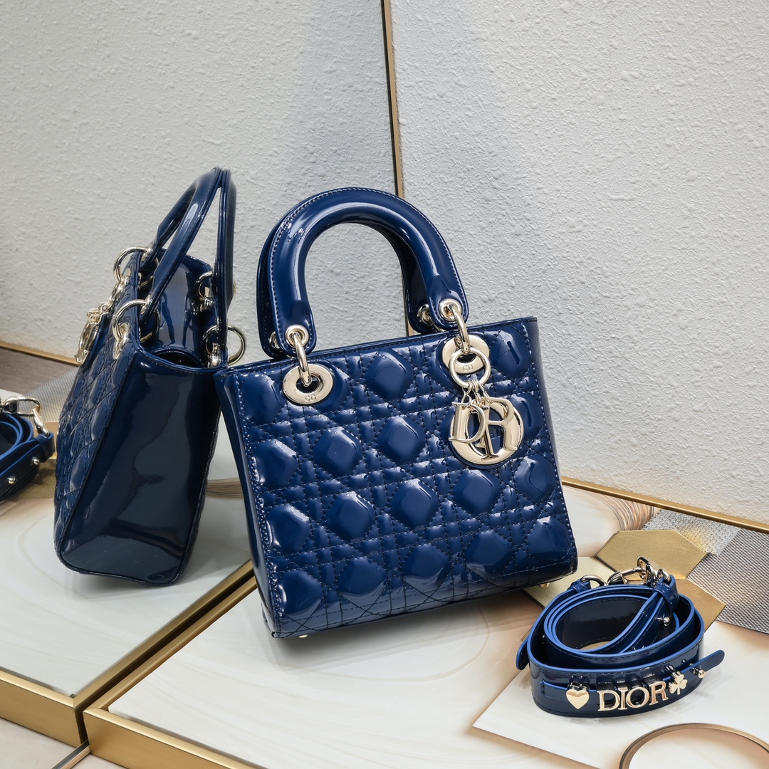 Small Lady Dior My ABCDior Bag Blue patent leather CD2026 XB081 20cm