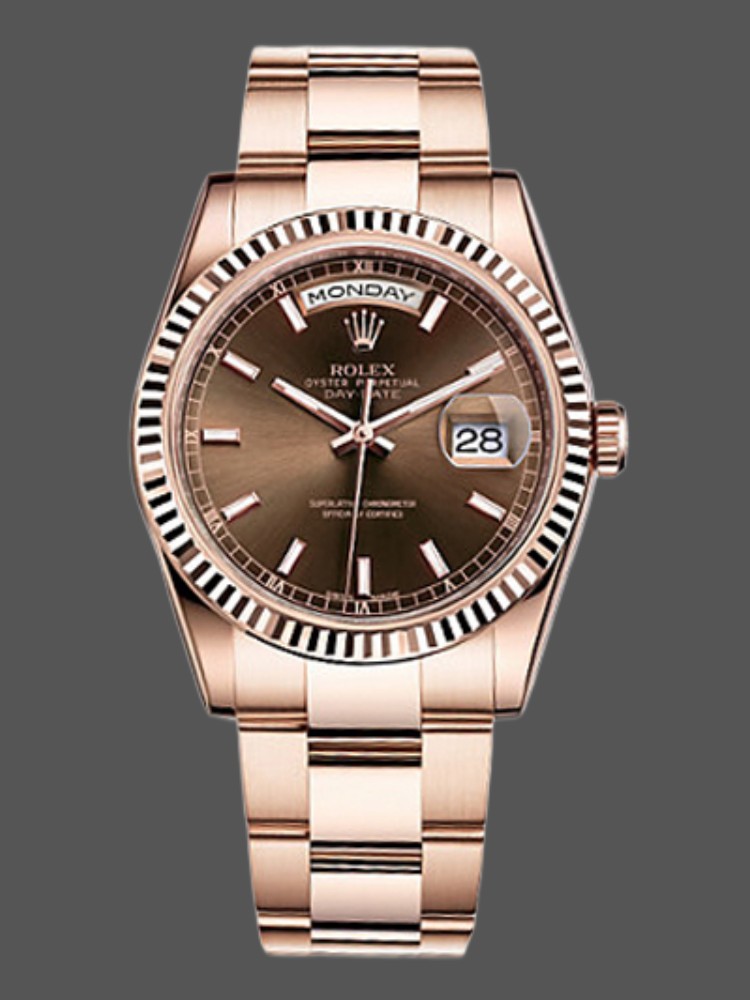 Rolex Day-Date 118235 Fluted Bezel Chocolate Dial 36mm Unisex Replica Watch