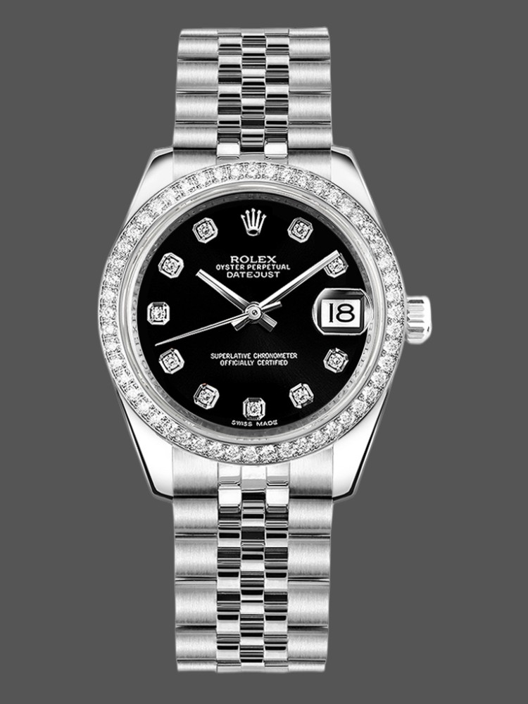 Rolex Datejust 178384 Diamond Bezel Black Diamond Dial 31MM Lady Replica Watch