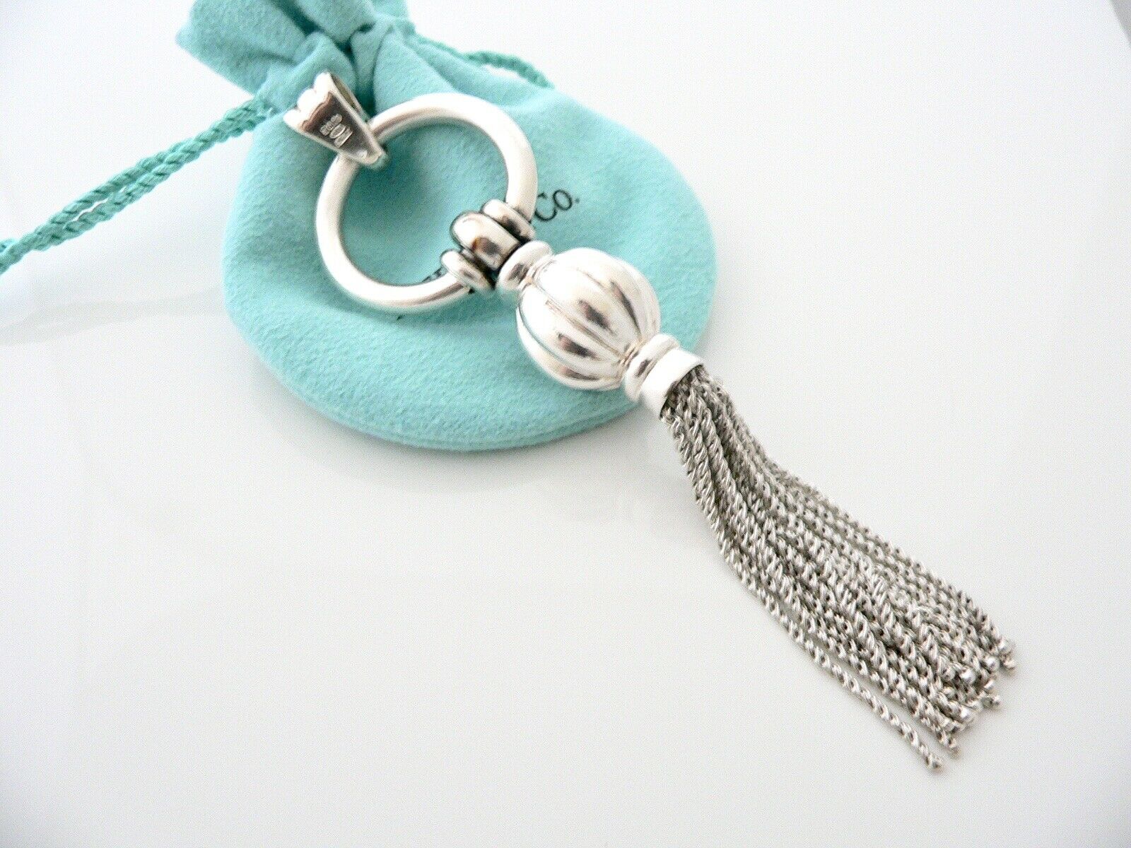 Tiffany & Co Silver Tassel Charm Pendant 4 Necklace Chain Gift Pouch Love