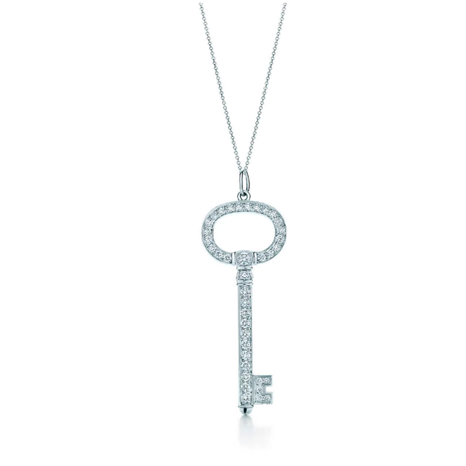 Hot Sale Tiffany Keys Oval Key Pendant Chain Necklace Diamonds Sterling Silve GRP03245