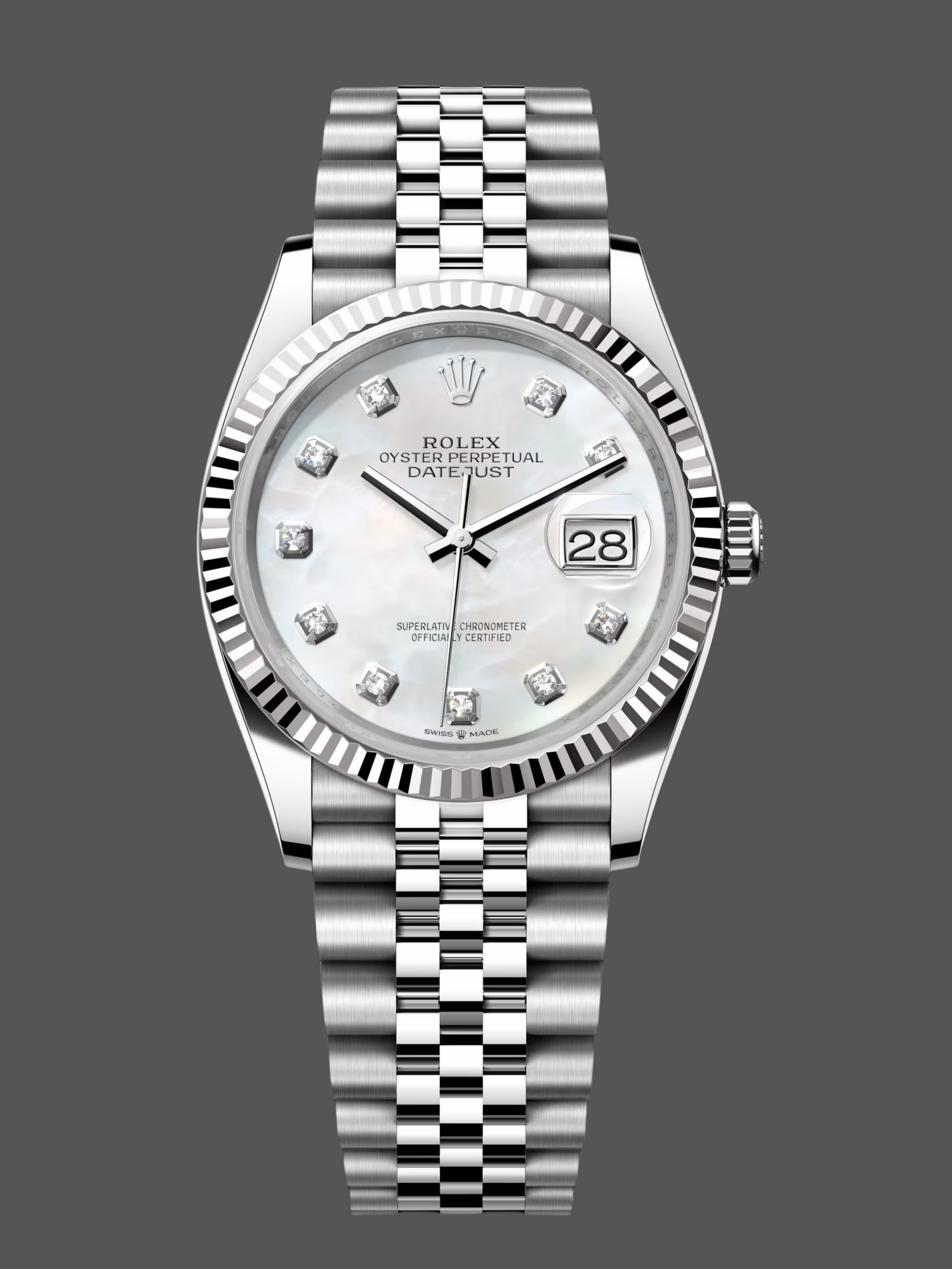 Rolex Datejust 41 Steel White Gold MOP Diamond Dial 126334 Men's Watch
