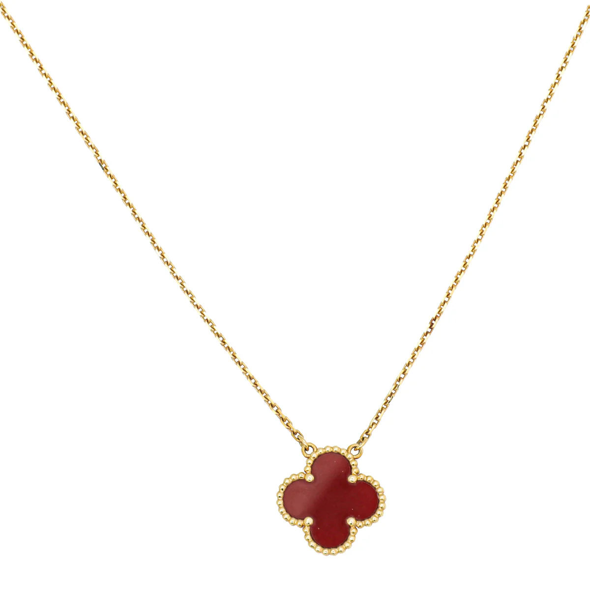 Van Cleef & Arpels 18K Yellow Gold Carnelian Vintage Alhambra Necklace