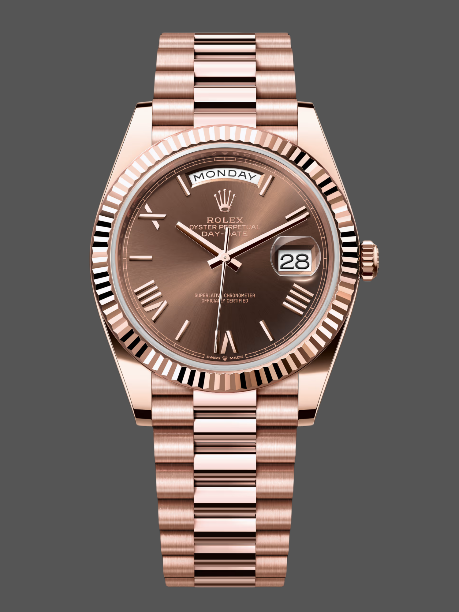Rolex Day-Date 228235 Chocolate Brown Dial Fluted Bezel 40mm Mens Replica Watch