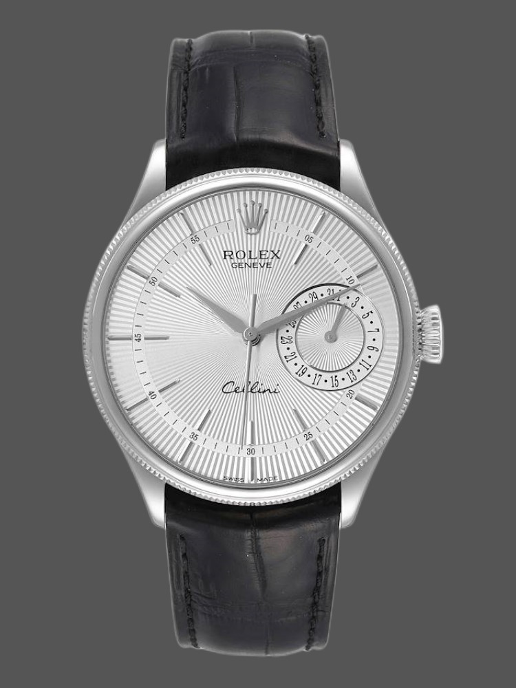 Rolex Cellini Date 50519 Black Leather Silver Dial 39mm Mens Replica Watch