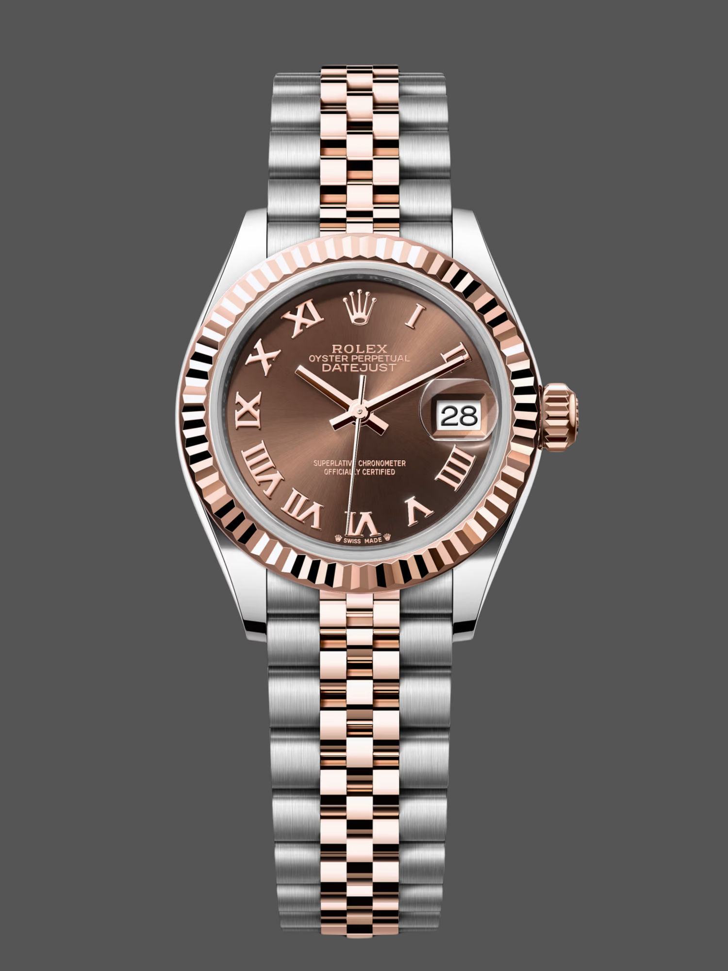Rolex Datejust 28 Chocolate Index Steel & Rose Gold m279171 0009 Women's Watch