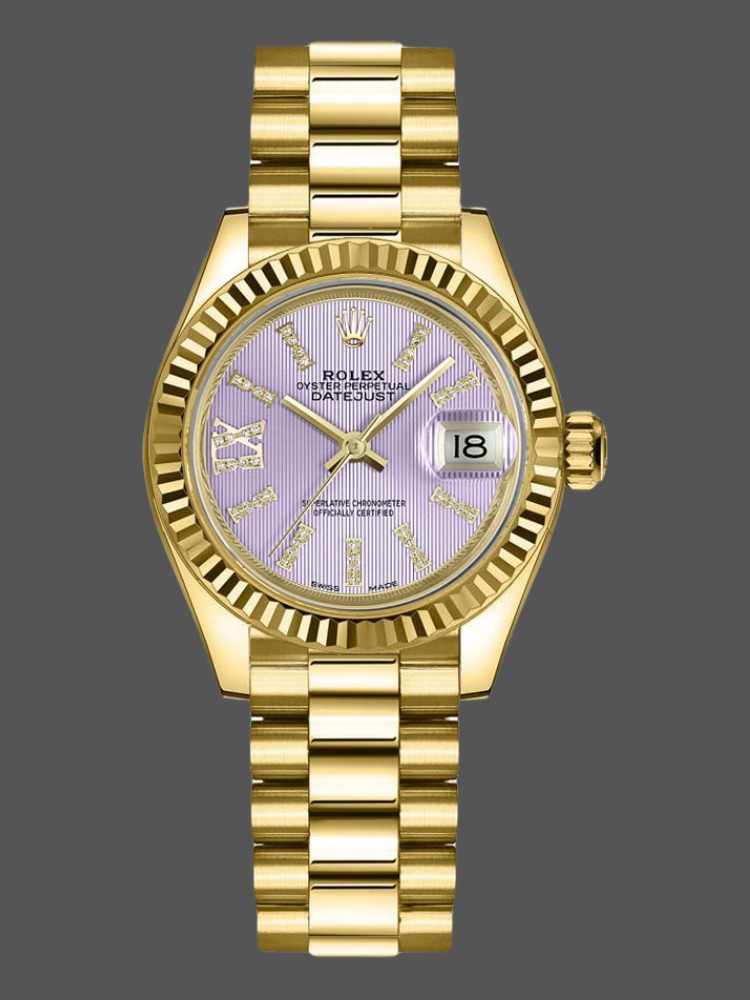 Rolex Datejust 279178 Lilac Purple Dial Fluted Bezel 28mm Lady Replica Watch