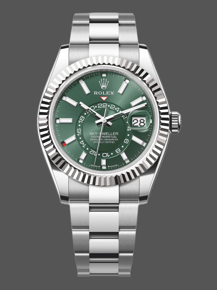 Rolex Sky-Dweller 336934 Fluted Bezel Green Dial 42MM Mens Replica Watch