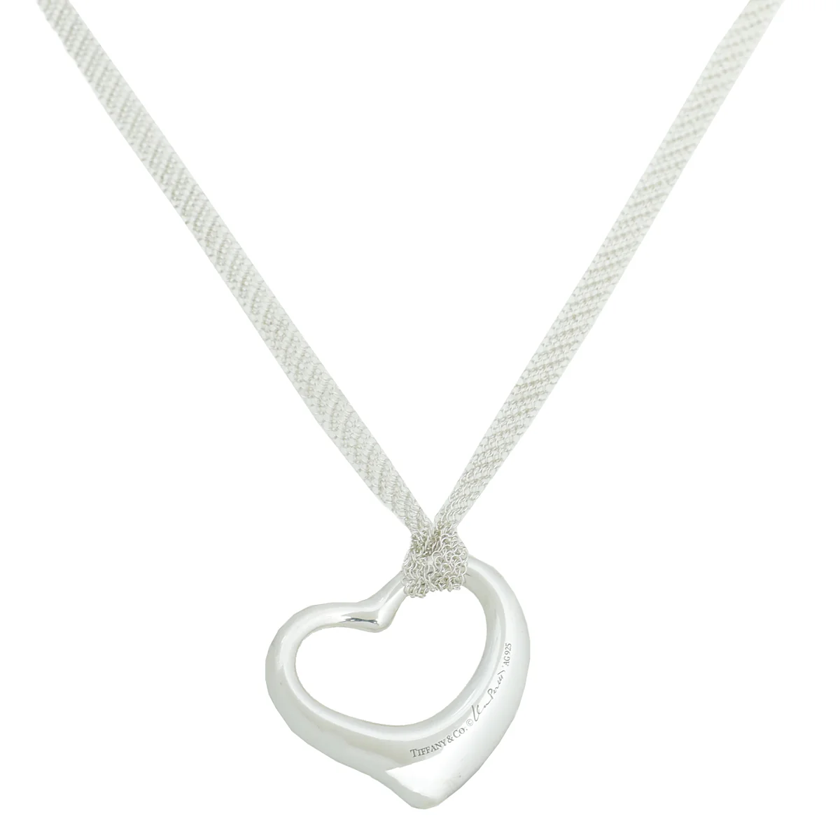 Tiffany & Co Sterling Silver Elsa Peretti Open Heart Mesh Necklace