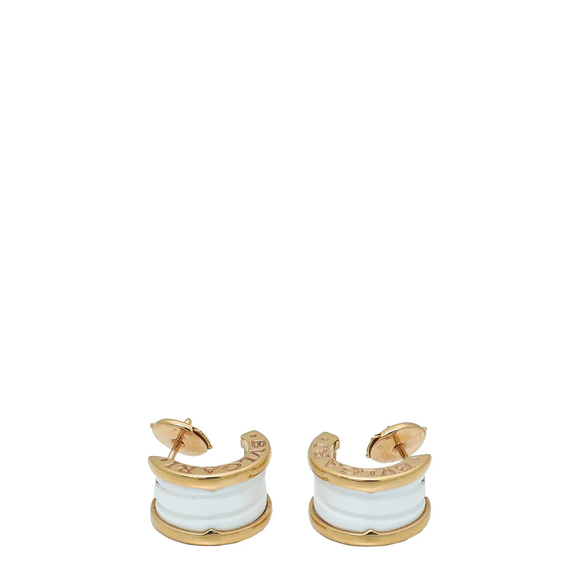 Bvlgari 18K Pink Gold White Ceramic B.Zero 1 Earrings