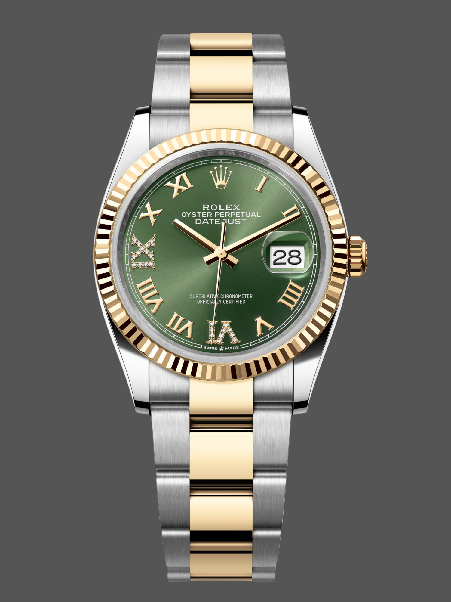 Rolex Datejust 126233 Olive Green Dial Yellow Gold and Oystersteel 36MM Unisex Replica Watch