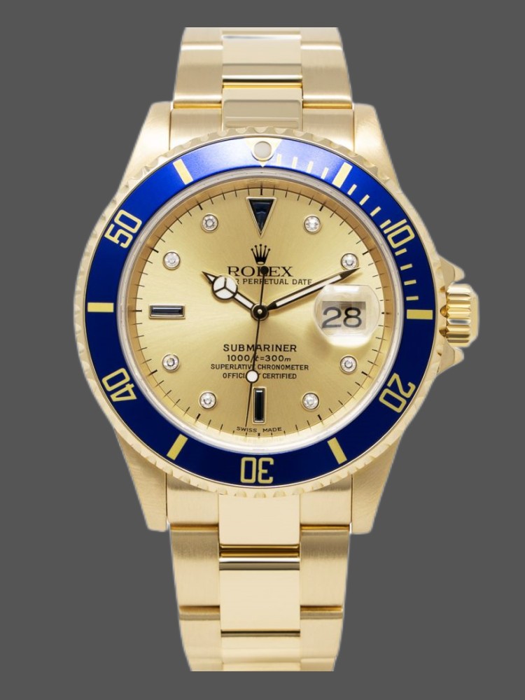 Rolex Submariner 16618 Yellow Gold Champagne Dial 40mm Mens Replica Watch