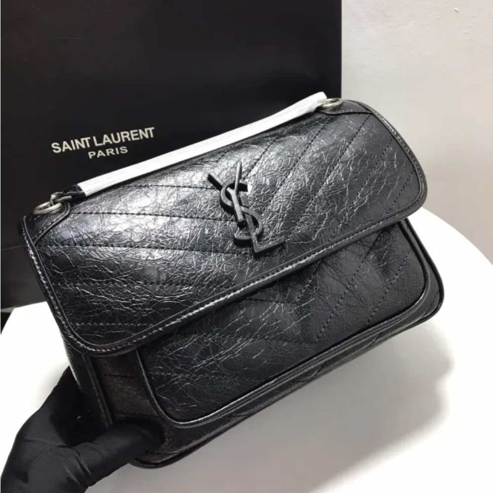YSL NIKI MEDIUM CHAIN BAG IN VINTAGE CRINKLED LEATHER 28CM