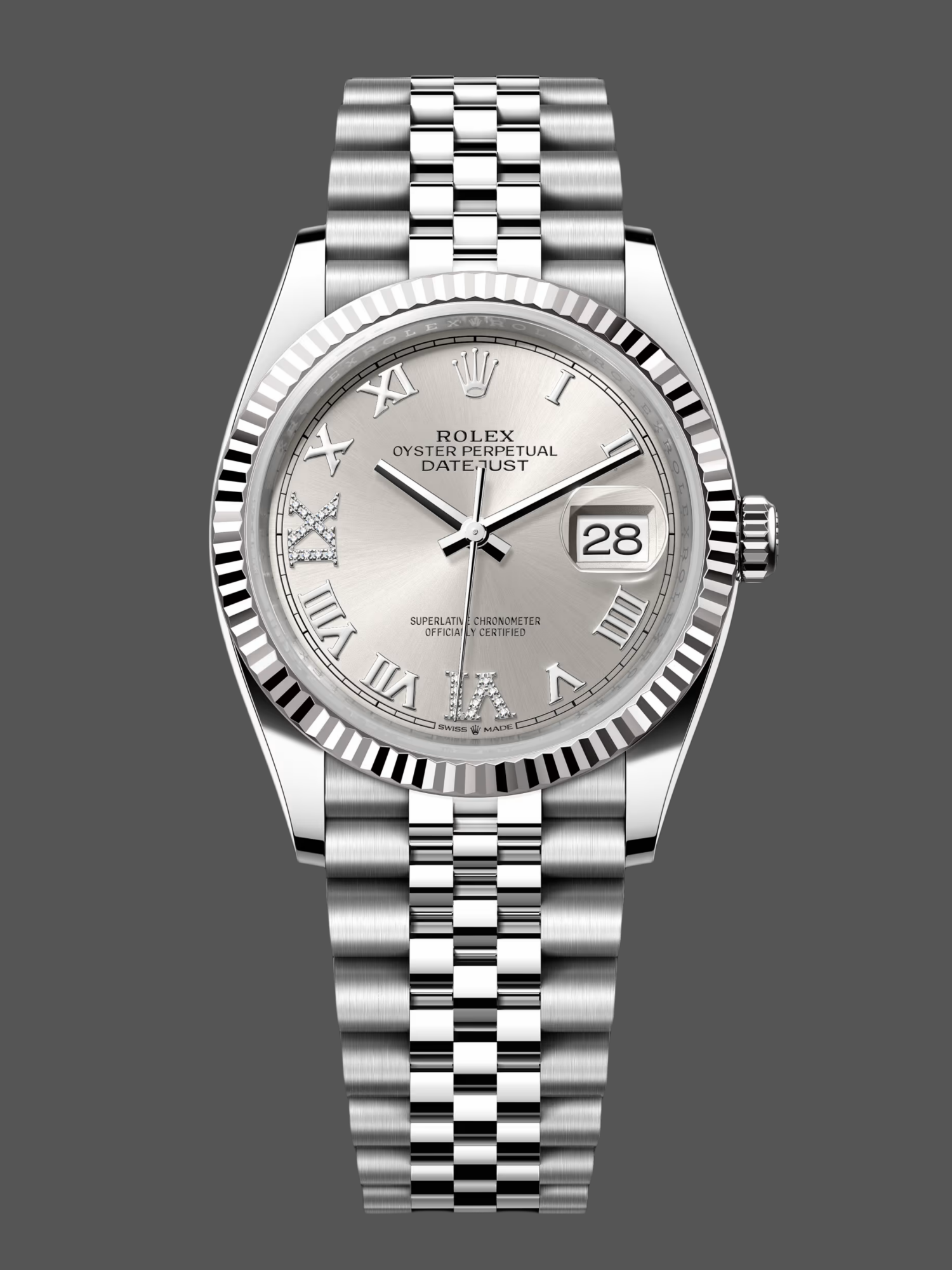 Rolex Datejust 126234 0029 Silver Diamond Roman Dial 36MM Women's Watch