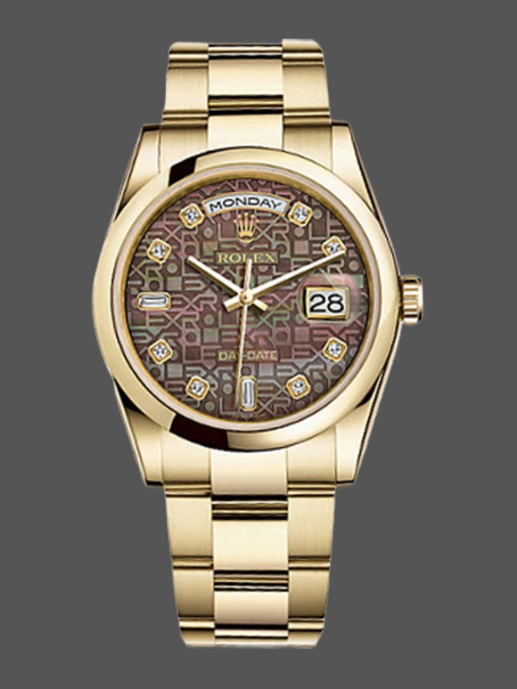 Rolex Day-Date 118208 Black Mother of Pearl Diamond Dial 36mm Unisex Replica Watch