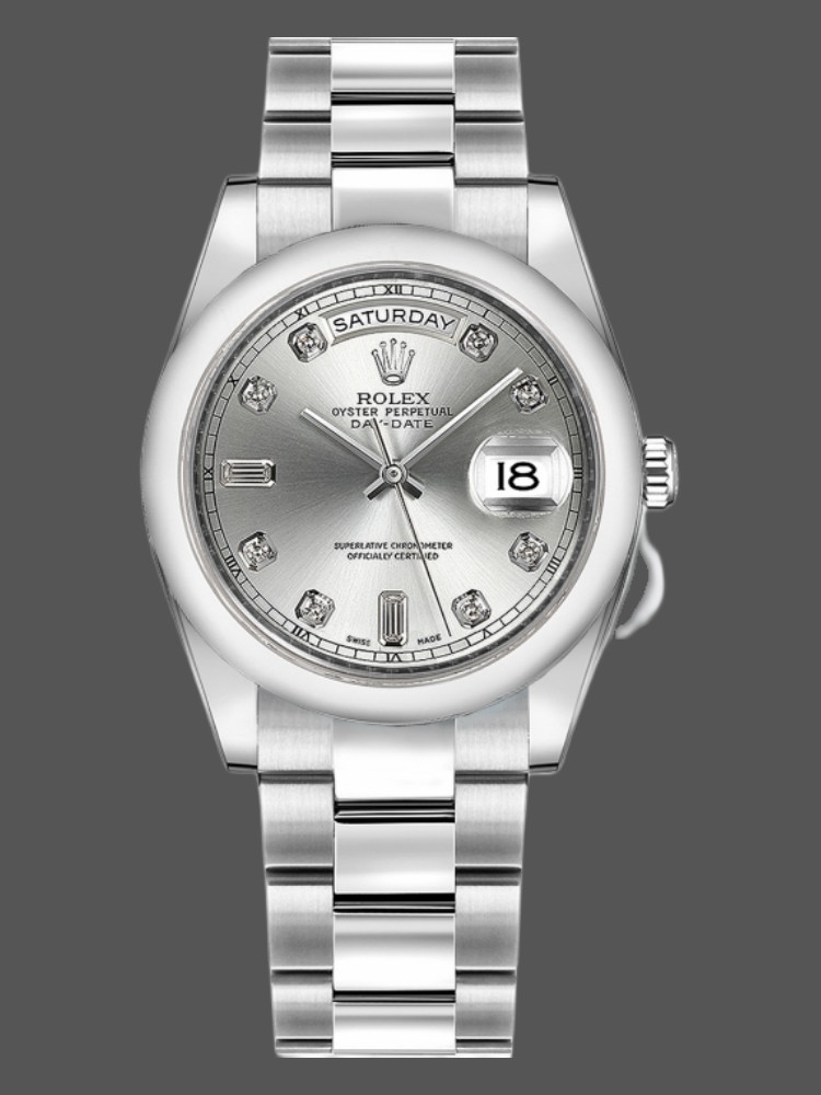 Rolex Day-Date 118209 Silver Diamond Dial Automatic 36mm Unisex Replica Watch