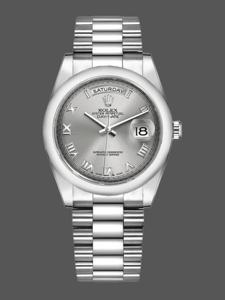 Rolex Day-Date 118206 Rhodium Grey Dial Roman Numerals 36mm Unisex Replica Watch